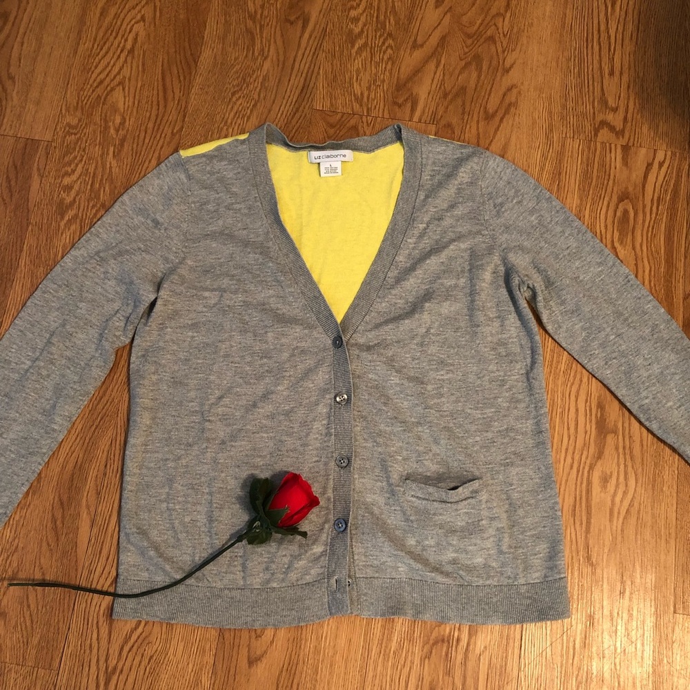 Yellow/Gray Cardigan POCKET! Liz Claiborne Cute!